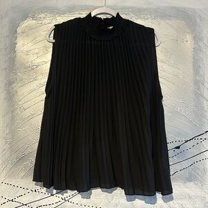 Nanette Lepore Pleated Sleeveless Mock Neck Blouse Size XL Black